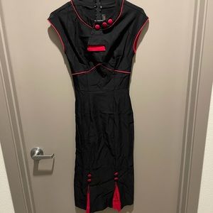 30's Bombshell Dress Black With Red Trim